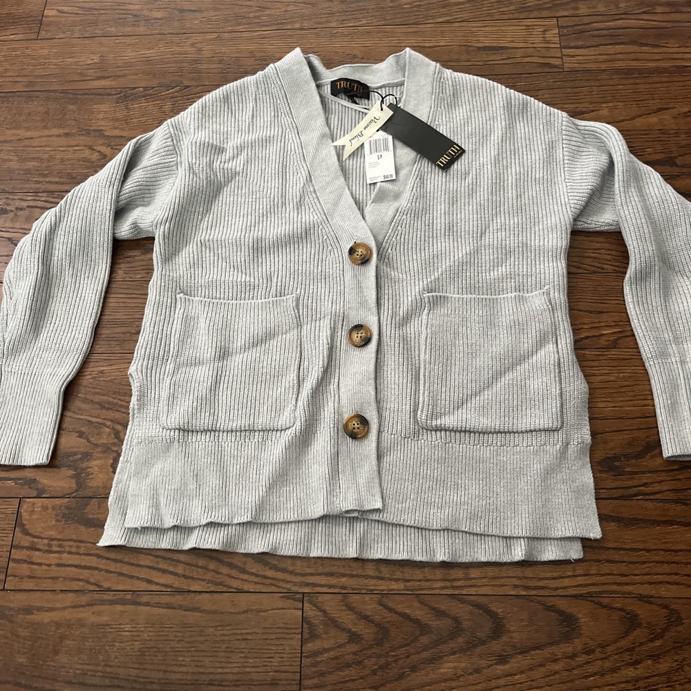 TRUTH BY REPUBLIC Women's Gray 3 Button Viscose Blend Cardigan Size S NEW